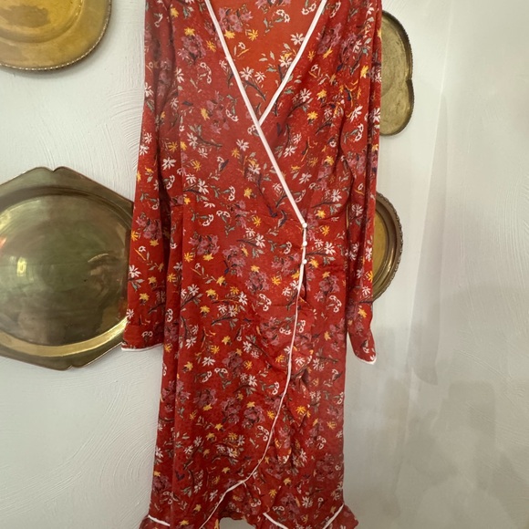 Free People covent garden floral wrap Vibrant Orange Floral Midi Dress - Picture 6 of 11